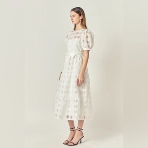 NWOT Elegant English Factory Check Puff Sleeve Midi Dress S